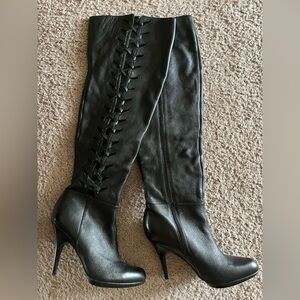 Calvin Klein Sarabelle black leather over the knee thigh high stiletto boots